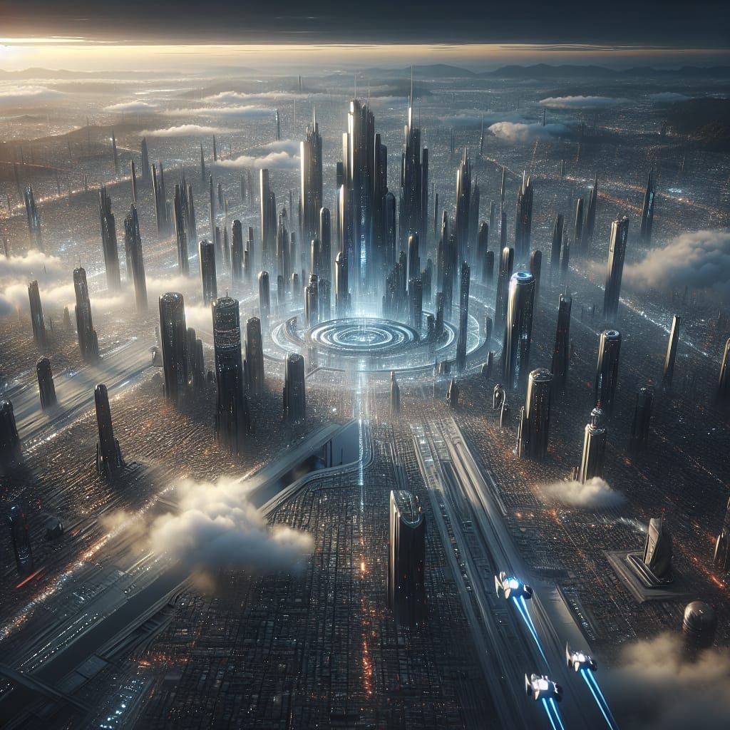 Floating Space City Skyline: Digital Matte Painting
