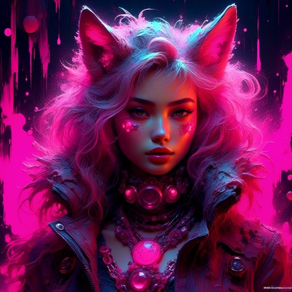 Cyberwave Wolf Pin-up in Bioluminescent Laboratory