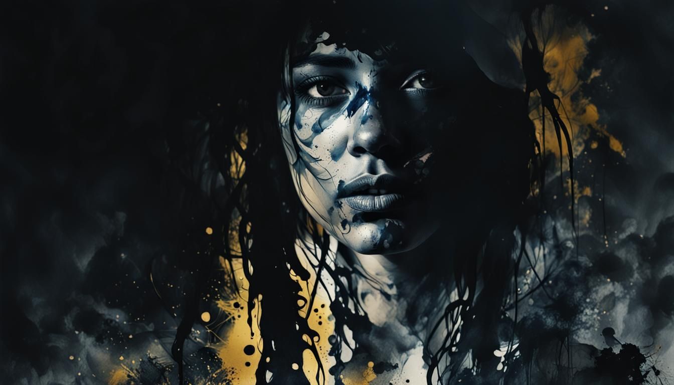 Expressive Ink Wash Portrait with Bold Brushstrokes