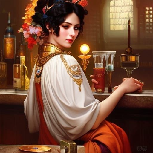 Romantic Shaman Princess Portrait in Art Nouveau Style