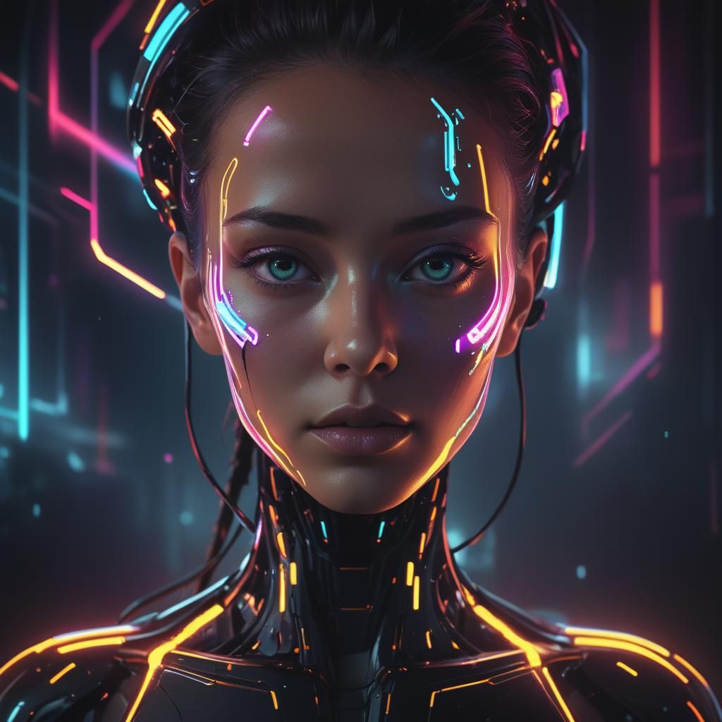Artist Using AI Software in Neon Noir Style