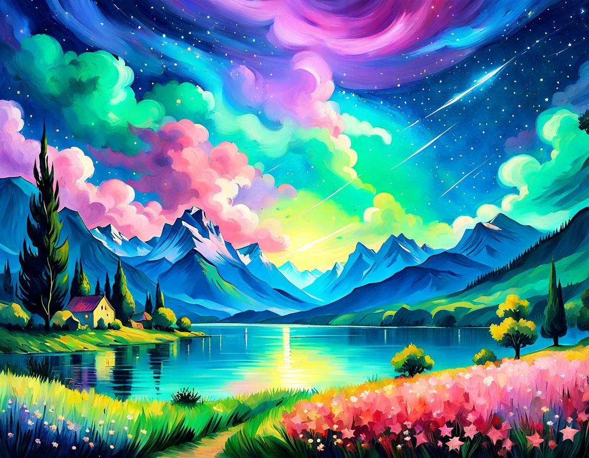 Starry Night Sky in Purple and Pink
