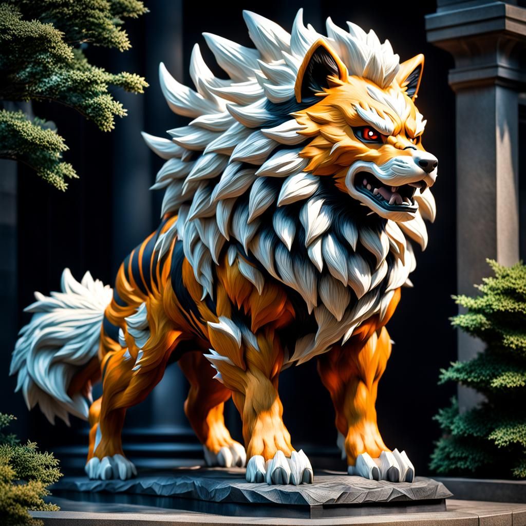 Hyperrealistic Arcanine Statue in Sharp Focus