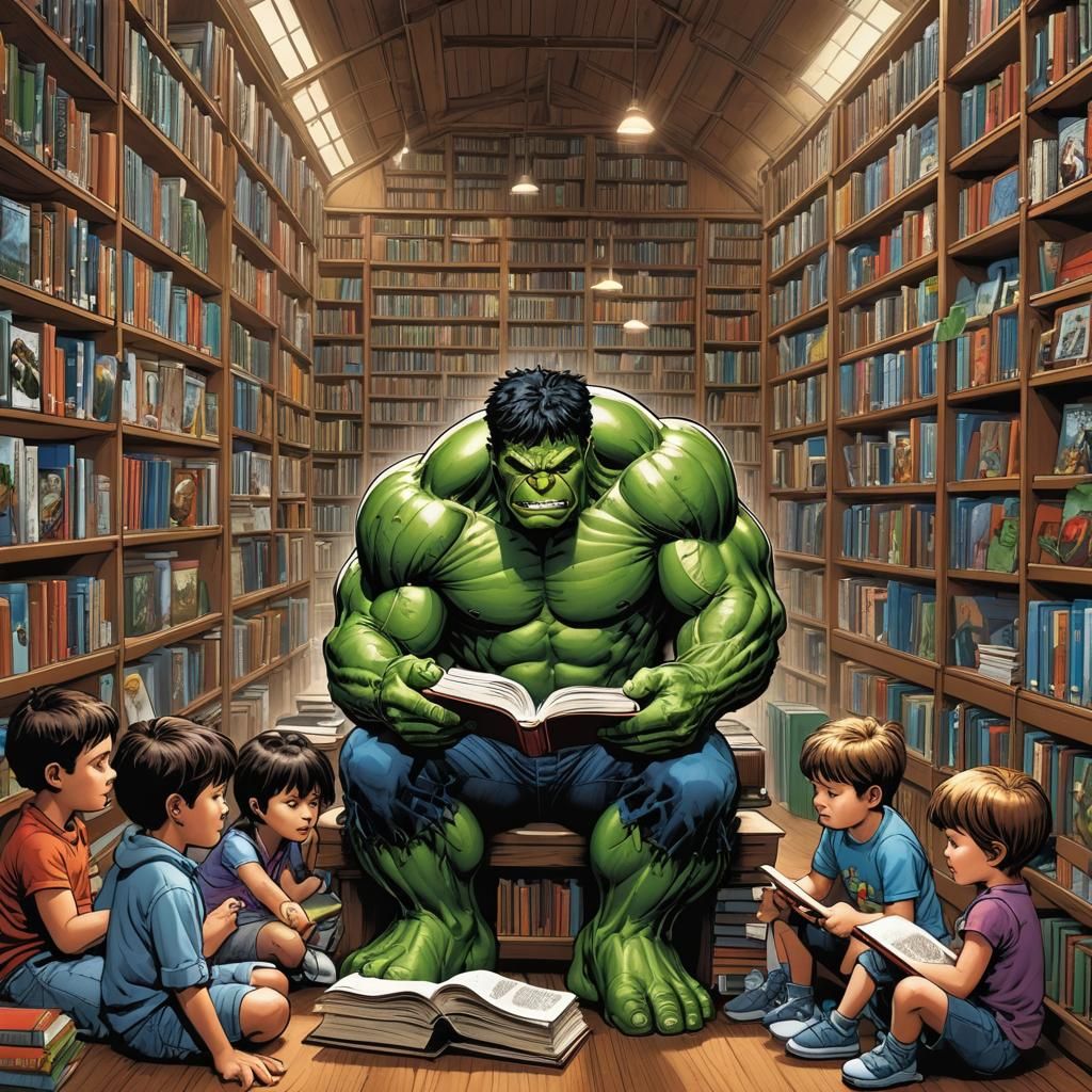 Hulk Reading to Children: Comic Book Art