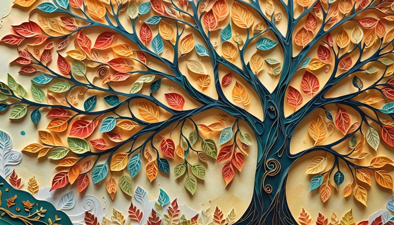 Majestic Fall Tree in Whimsical Paper Art