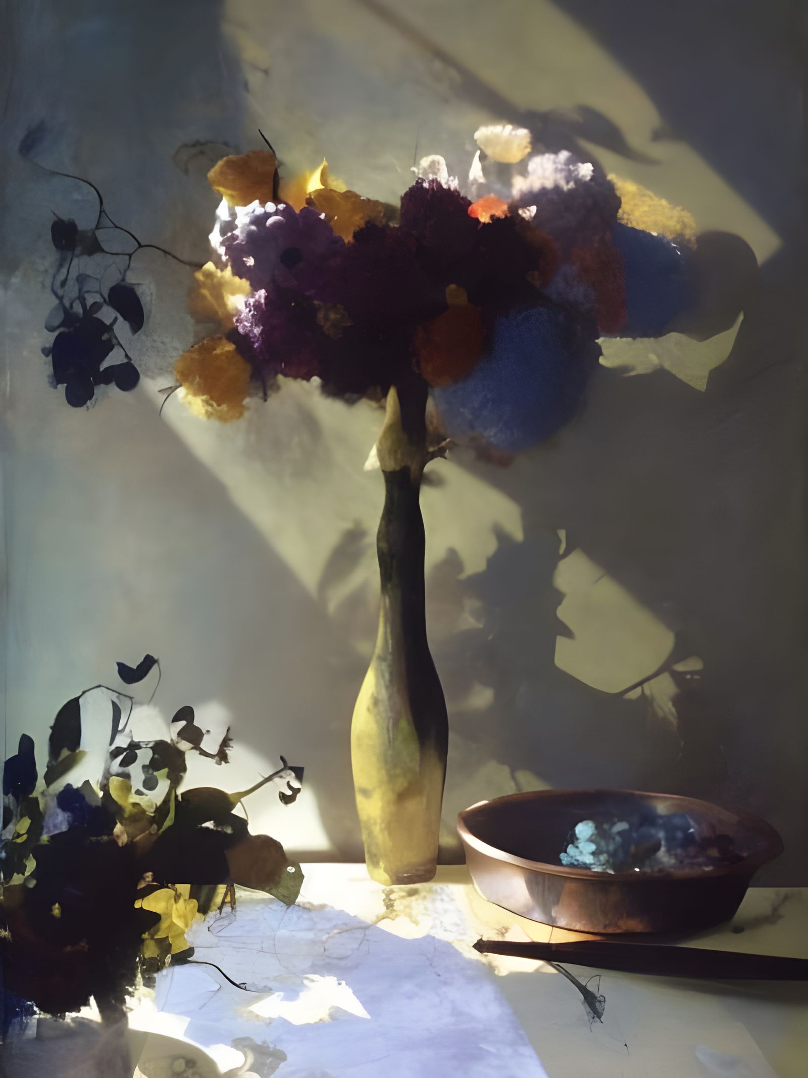 Dried Flowers in Copper Bucket, Pollock-Vermeer Style