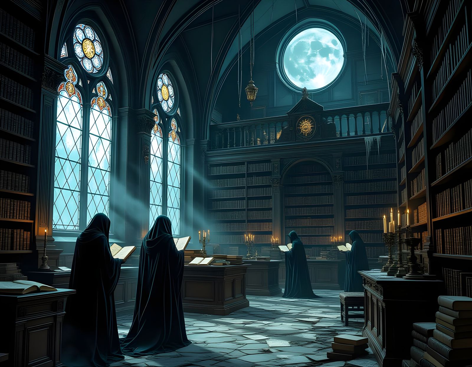 Haunted Royal Library in Gothic Horror Style