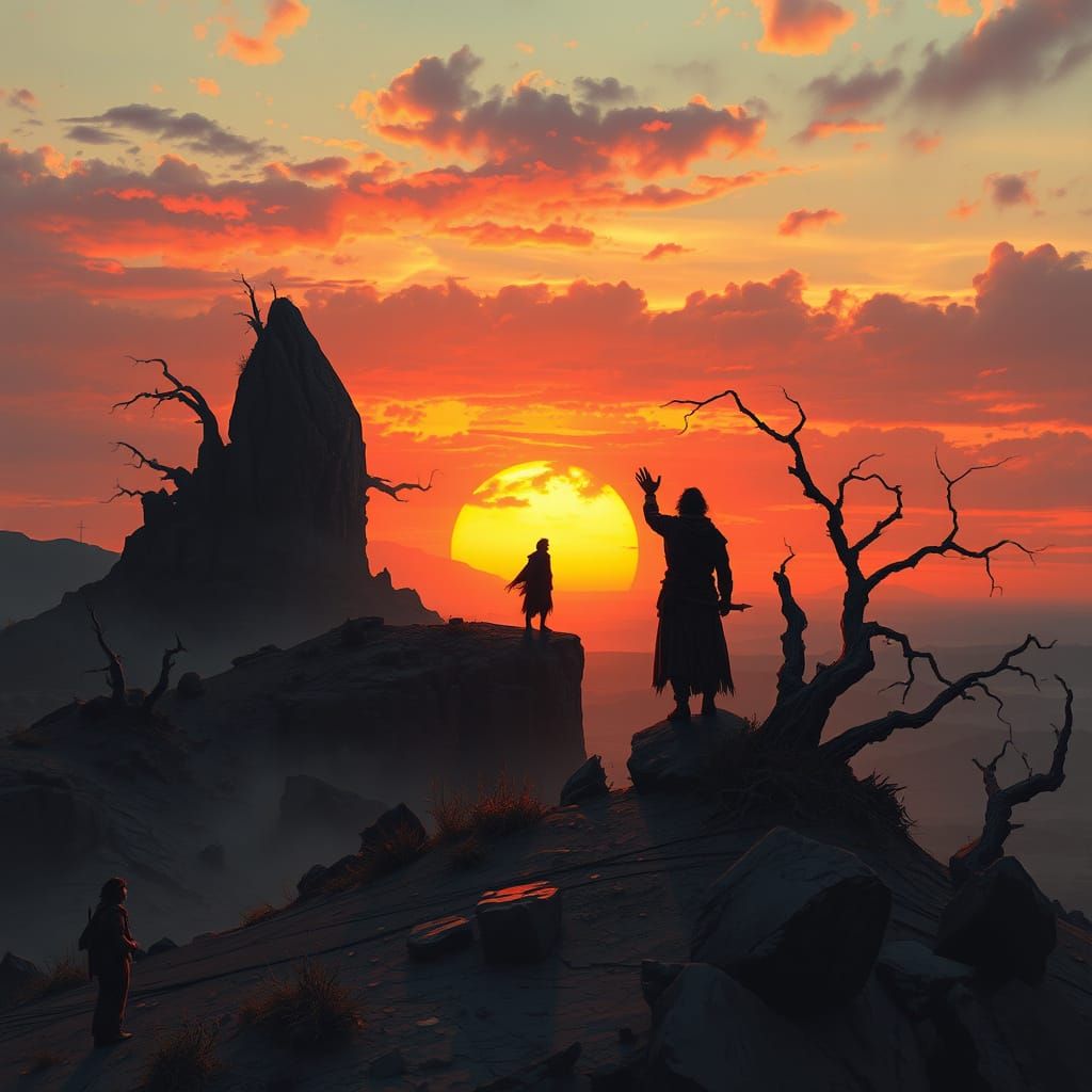 Shaman Prayer on Windswept Mesa: Dark Fantasy Art