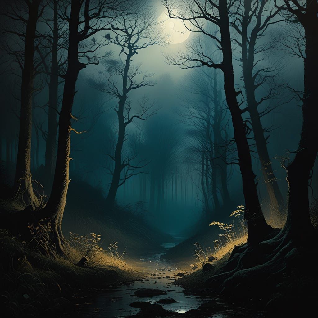 Mystical Forest Landscape in Romantic Style