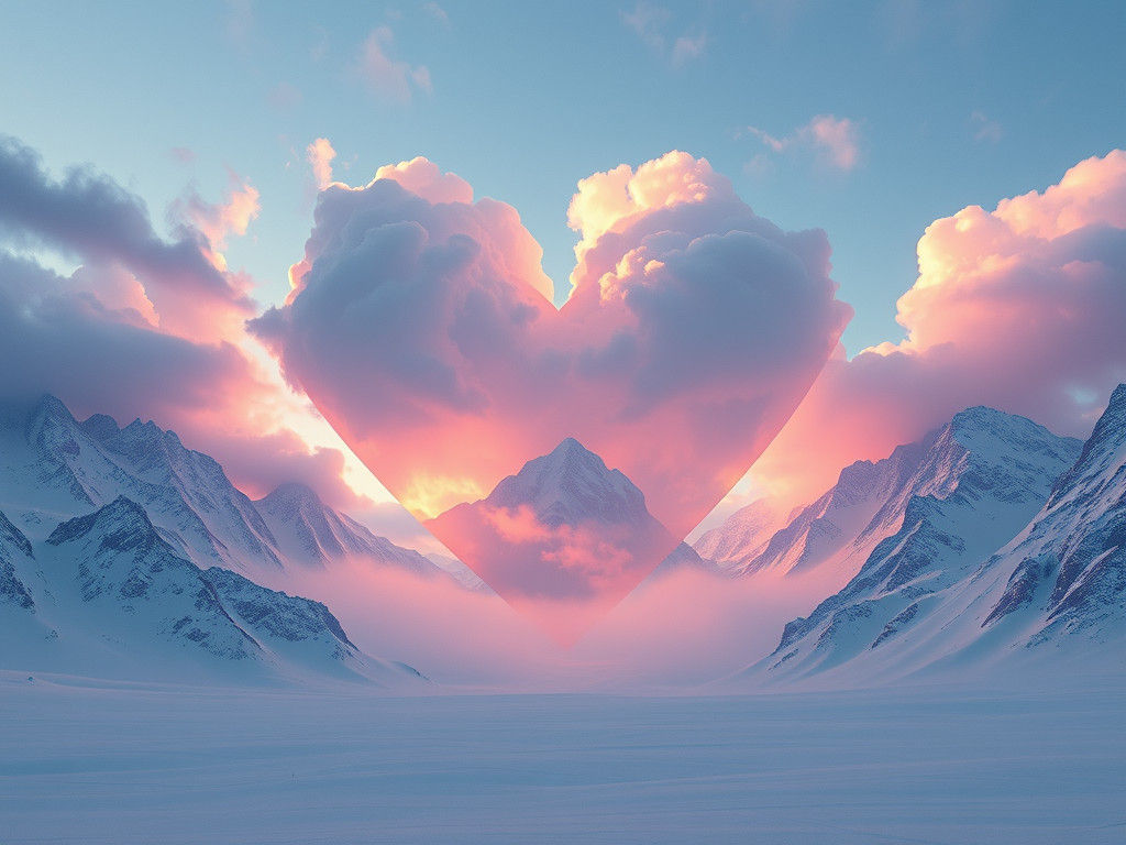 Ethereal Heart Portal Over Snowy Mountains, Concept Art