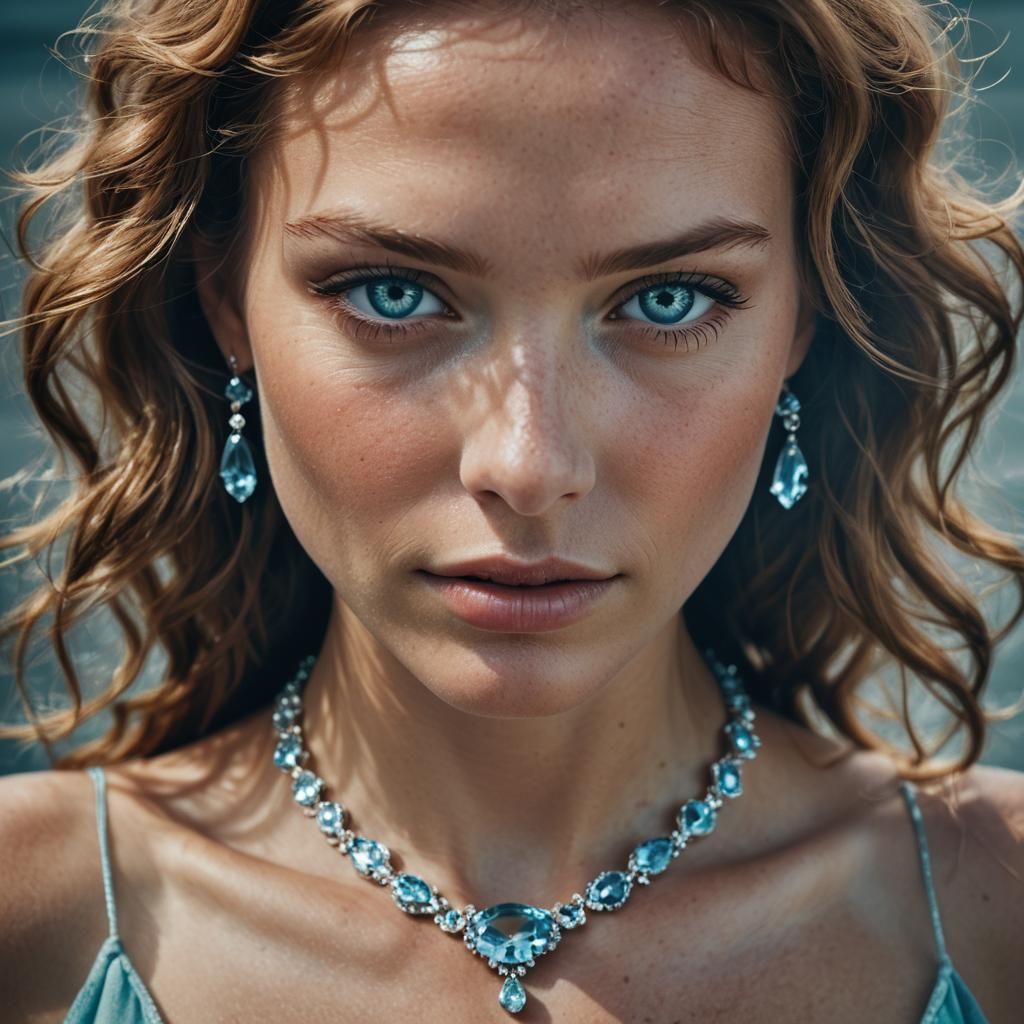 Aquamarine Necklace Fashion Portrait in Macro Photography