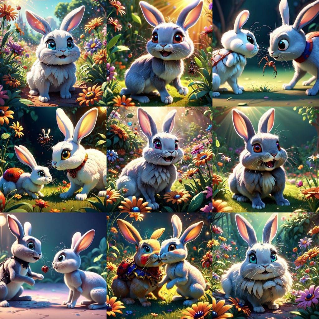 Cartoon Rabbit and Spider Falling in Love