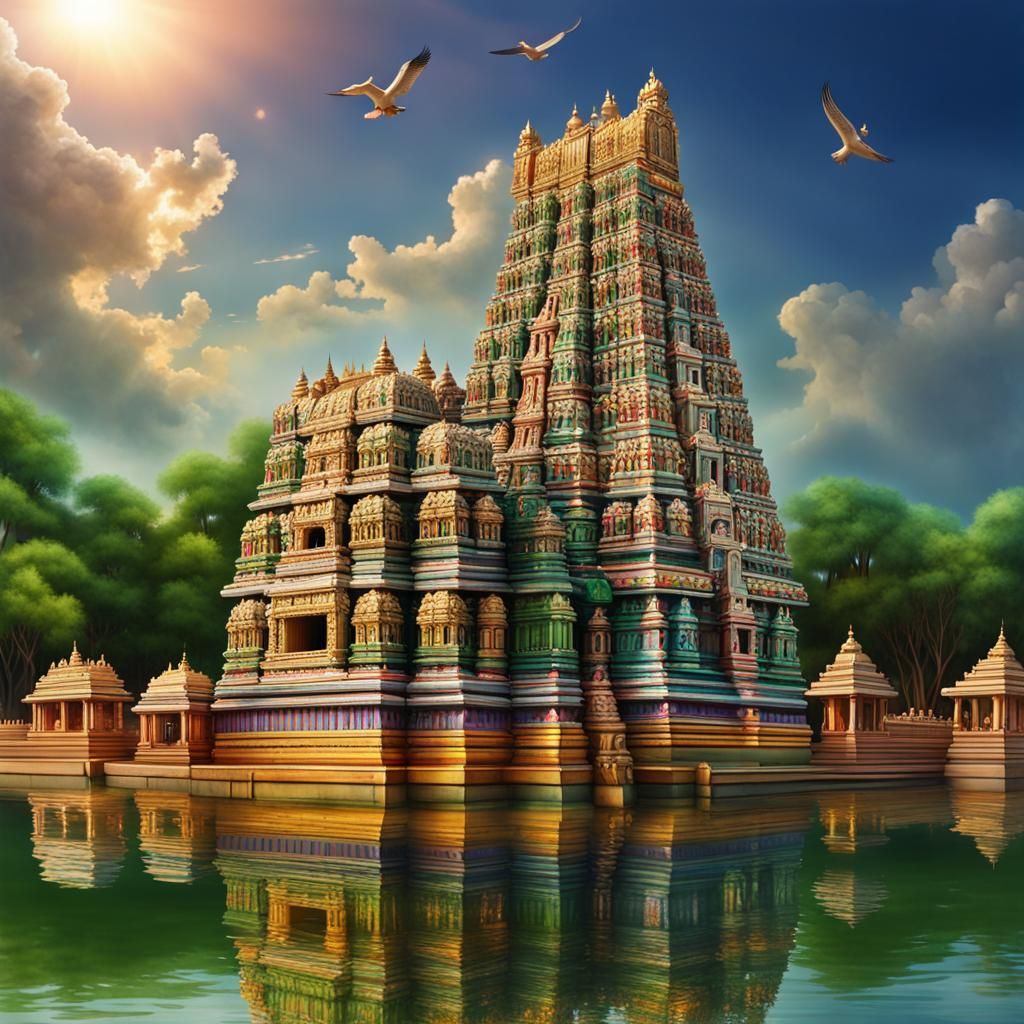 Meenakshi Temple at Sunset: A Realistic Rendering
