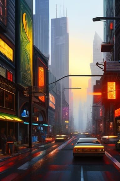 Cyberpunk Cityscape of Techno-Scrap in Digital Art