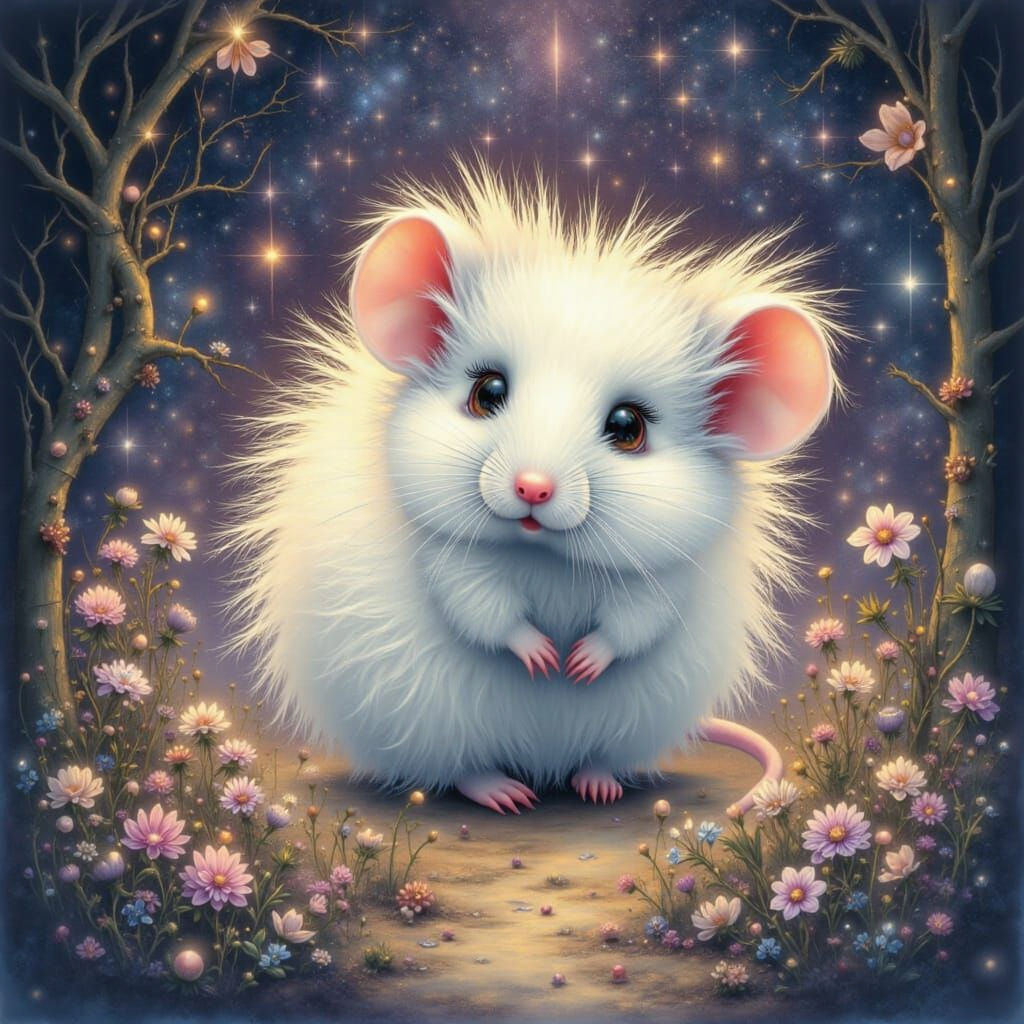 Fluffy White Mouse in Magical Colors