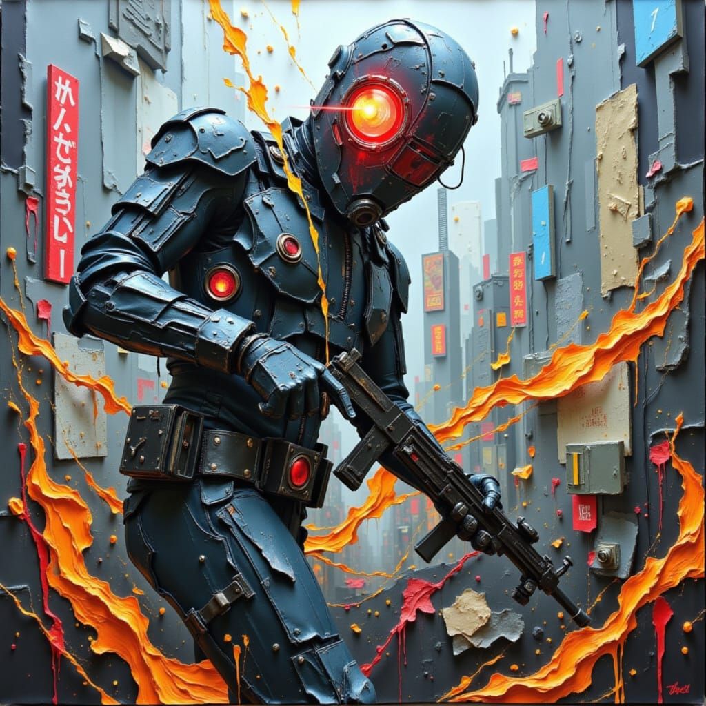 Cyberpunk Cityscape in Black and White