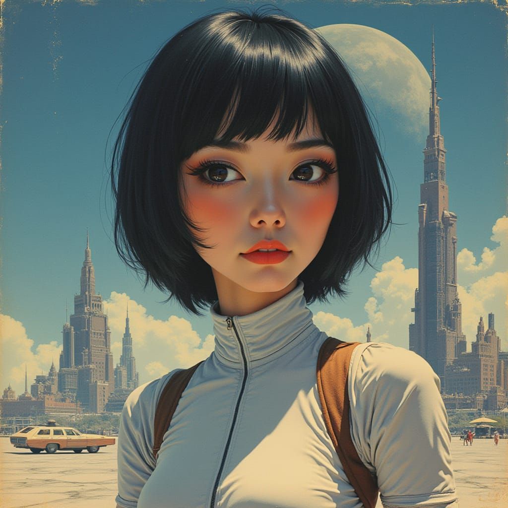 Retro 80s VHS Sci-Fi Cover Art with Futuristic Girl