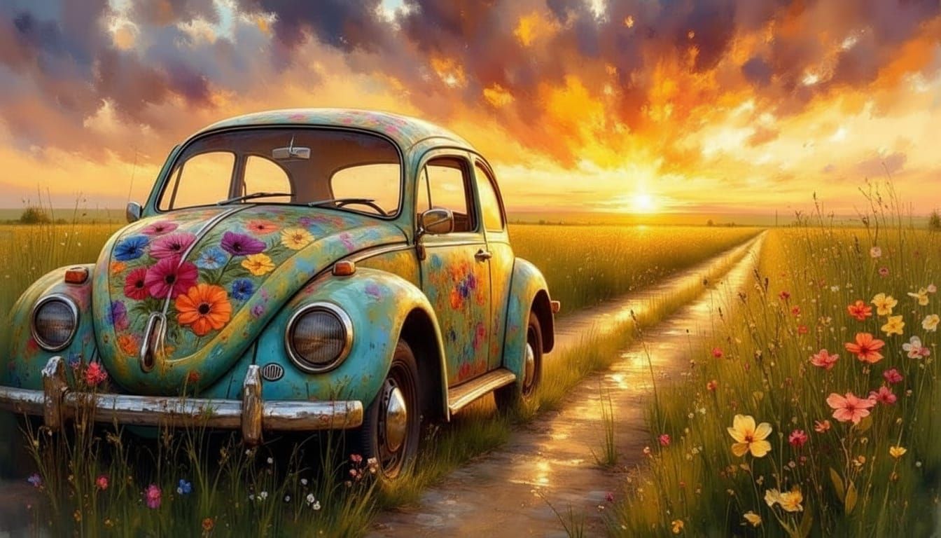 Kansas Road Trip in a Flower-Painted VW Bug