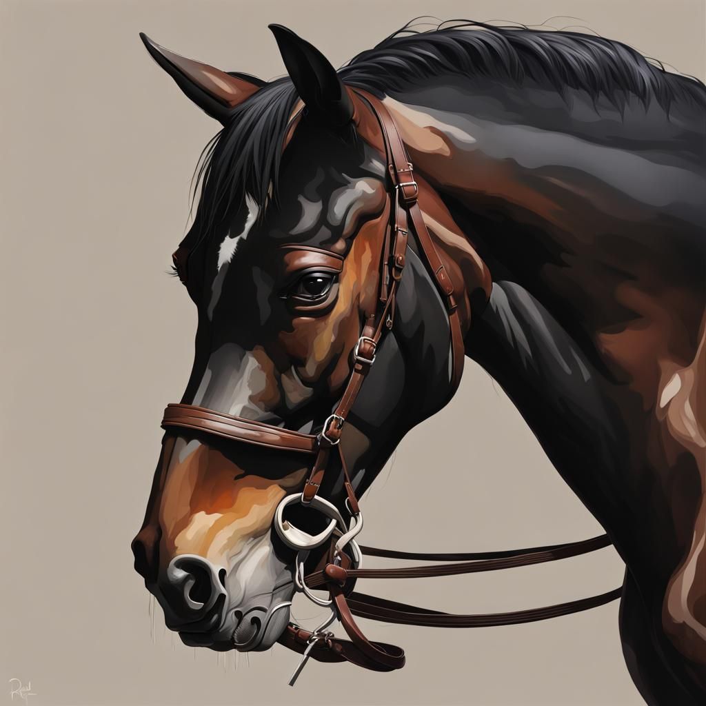 Muscular Black Horse in Stable: Hyperrealistic Splash Art