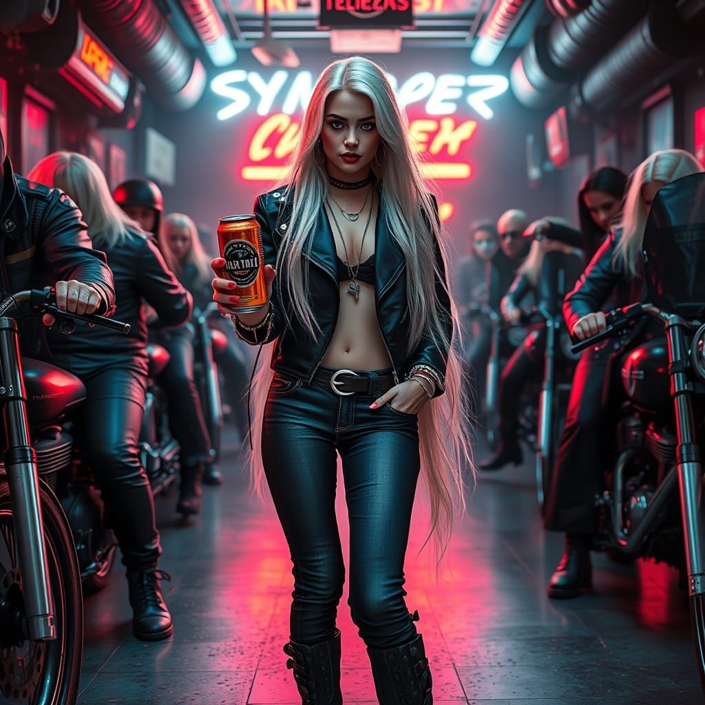 Gothic Bar Babe in Retro Futuristic Style