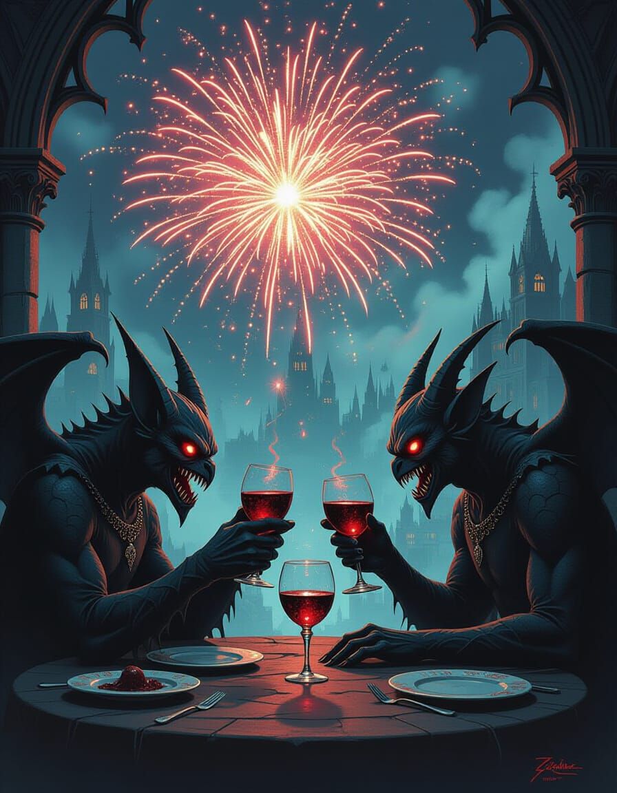 Gothic New Year's Eve Ball with Scary Creatures