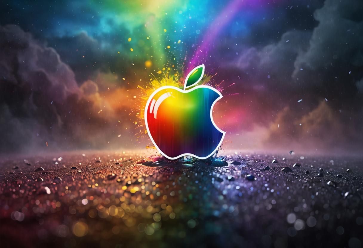 Rainbow Apple Logo in a Dark Fantasy Style