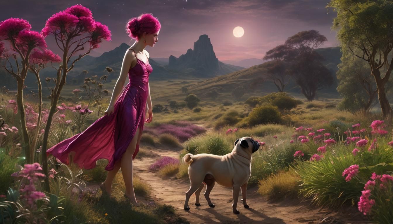 Alien Savannah: Pre-Raphaelite Woman in Double Exposure