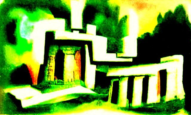 Mayan Temple: Geometric Dieselpunk Pencil Sketch