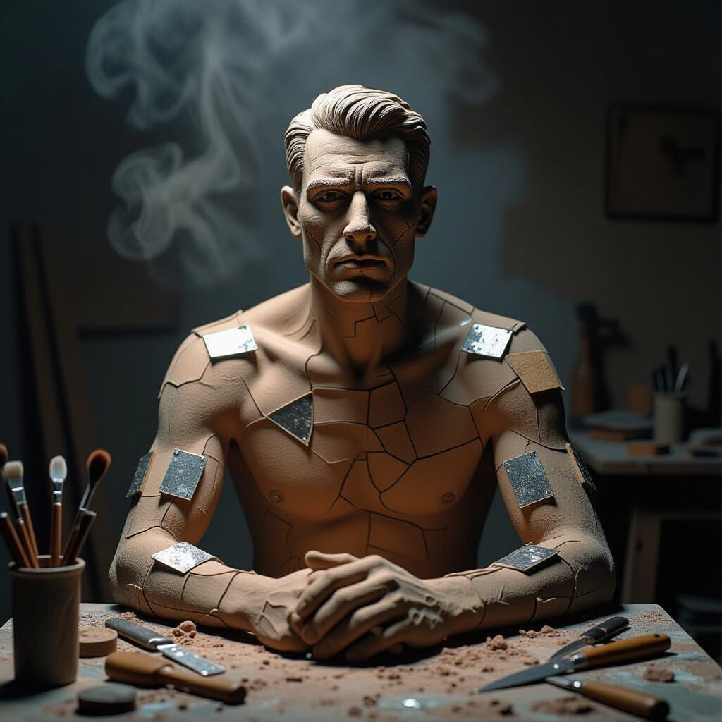 Clay Man in Smoky Studio: Pulp Noir Style