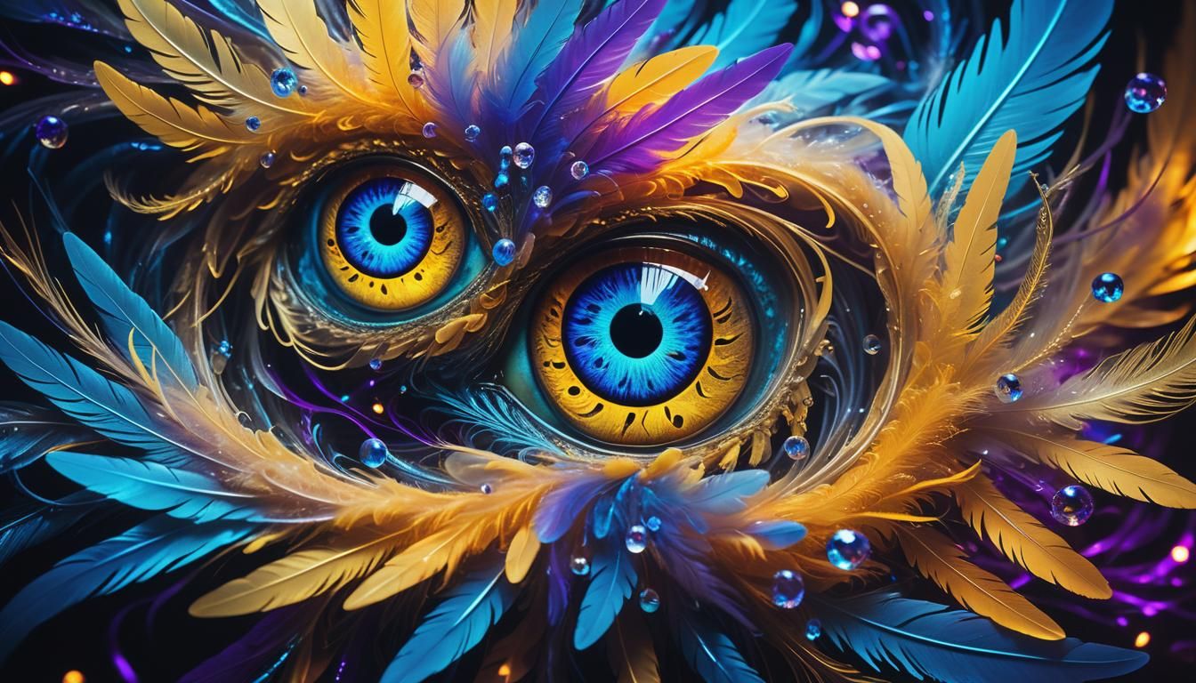 Surreal Multi-Eyed Being in a Neon Vortex