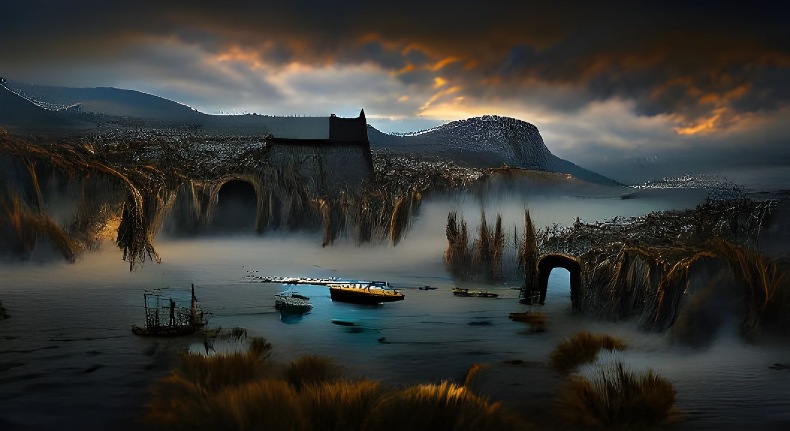 Dark Ancient Trogir Matte Painting in Beksiński Style