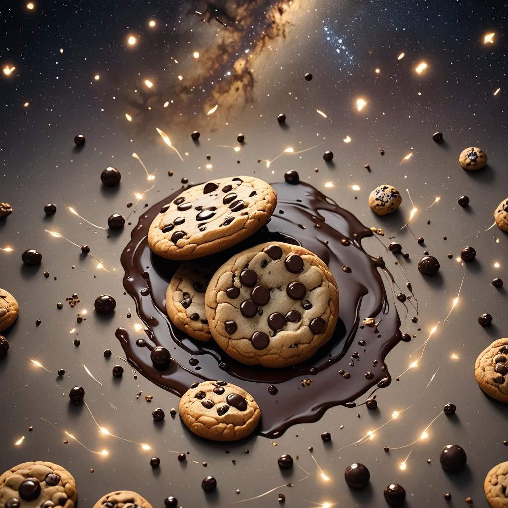 Chocolate Chip Cookie with Milky Way, Detailed Painting