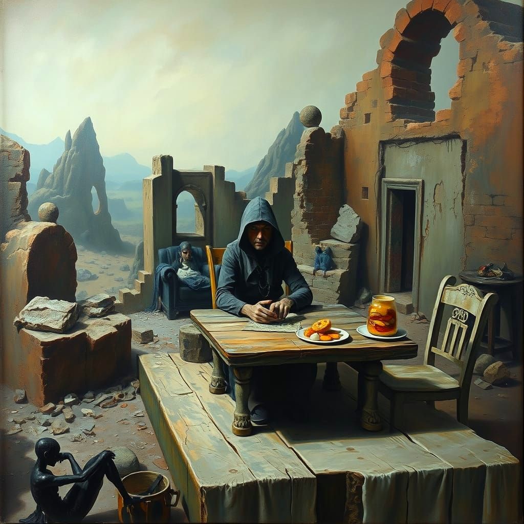 Surreal Picnic Among Ruins in Dali Style