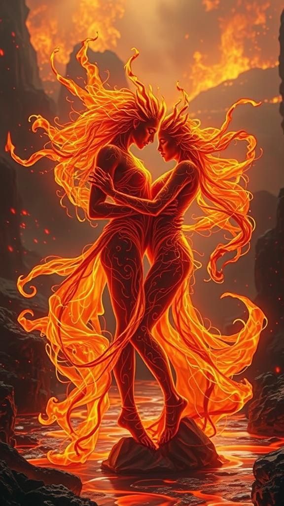 Fiery Lava Dancer in Blazing Landscape