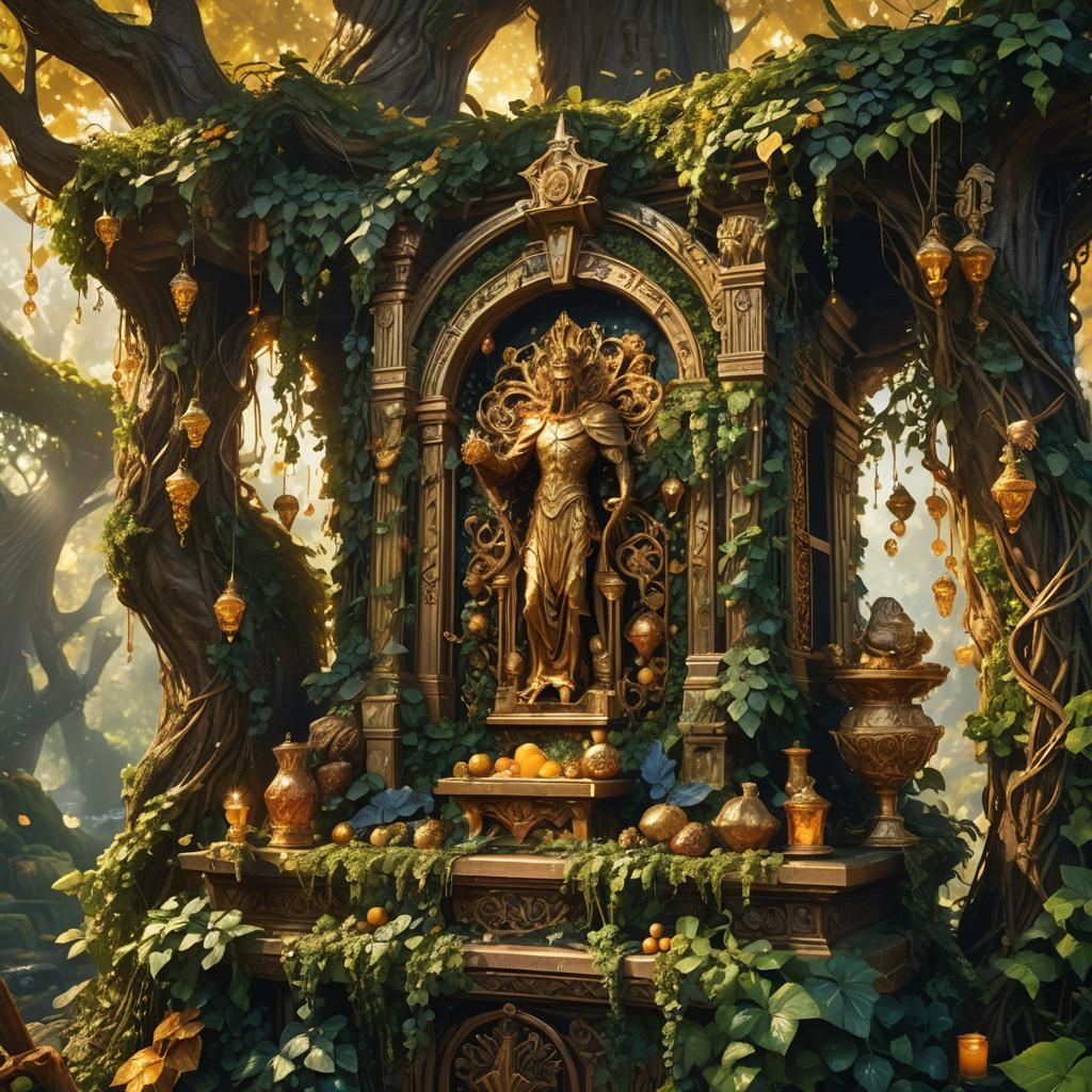 Lavish Gods Receive Gifts at Sylvan Shrine