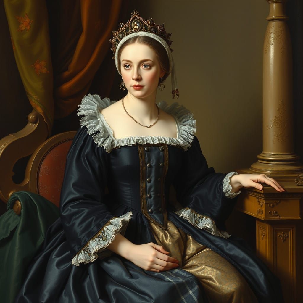 Lady in Renaissance Splendor, 16th Century Oil Painting