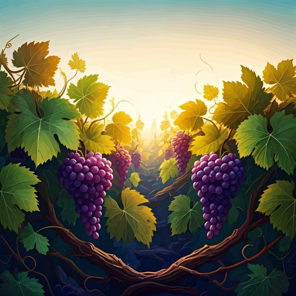Vibrant Grape Vines in Neo-Impressionist Style