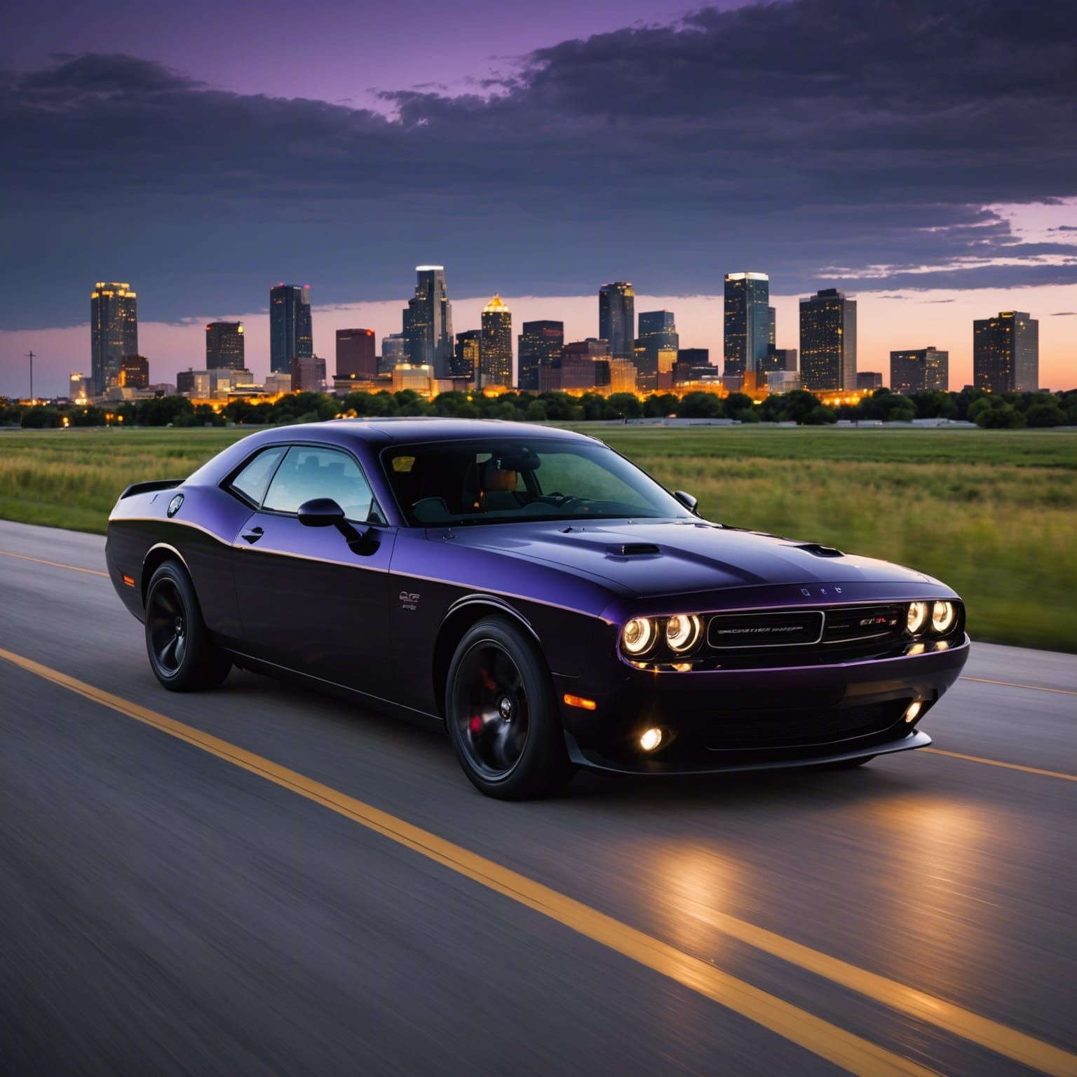 Black Dodge Challenger at Dusk