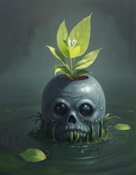 Ghostly Flower Bud Weeping in Oil Painting