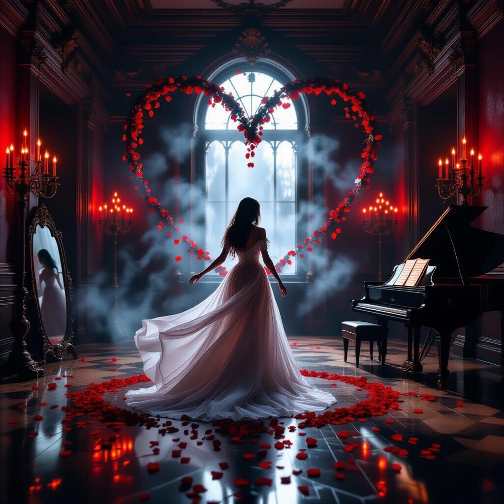 Ghostly Victorian Ballerina in Crimson Light