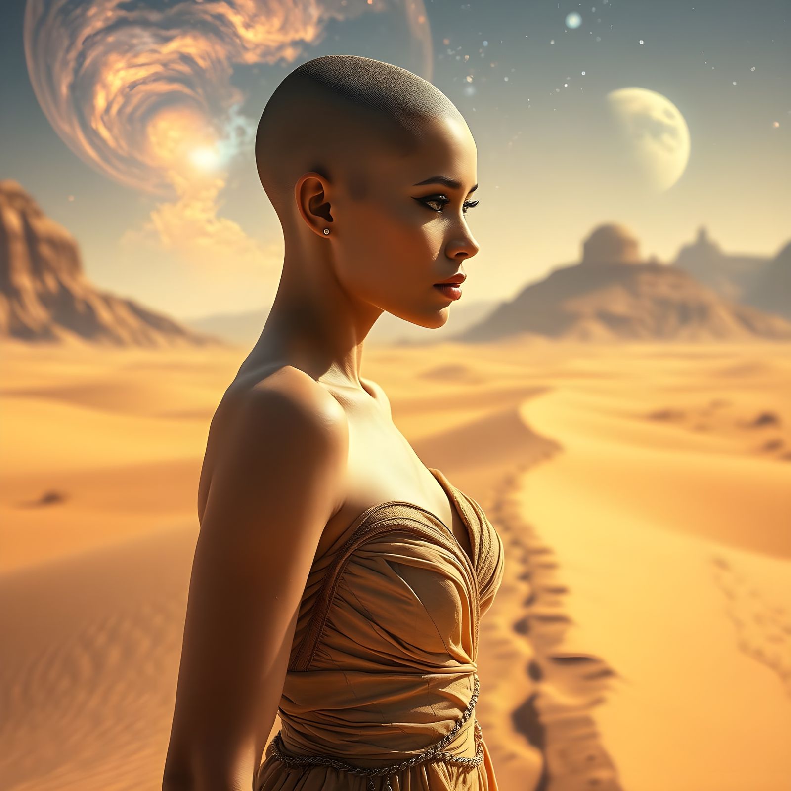 Cosmic Desert Walker: Cinematic Sci-Fi Fashion