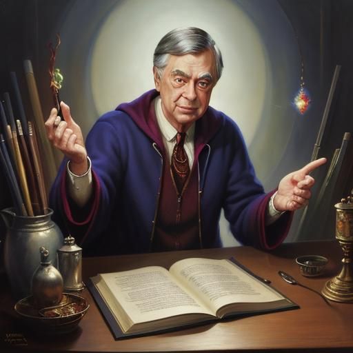 Mr. Rogers as Wizard in Oil Painting