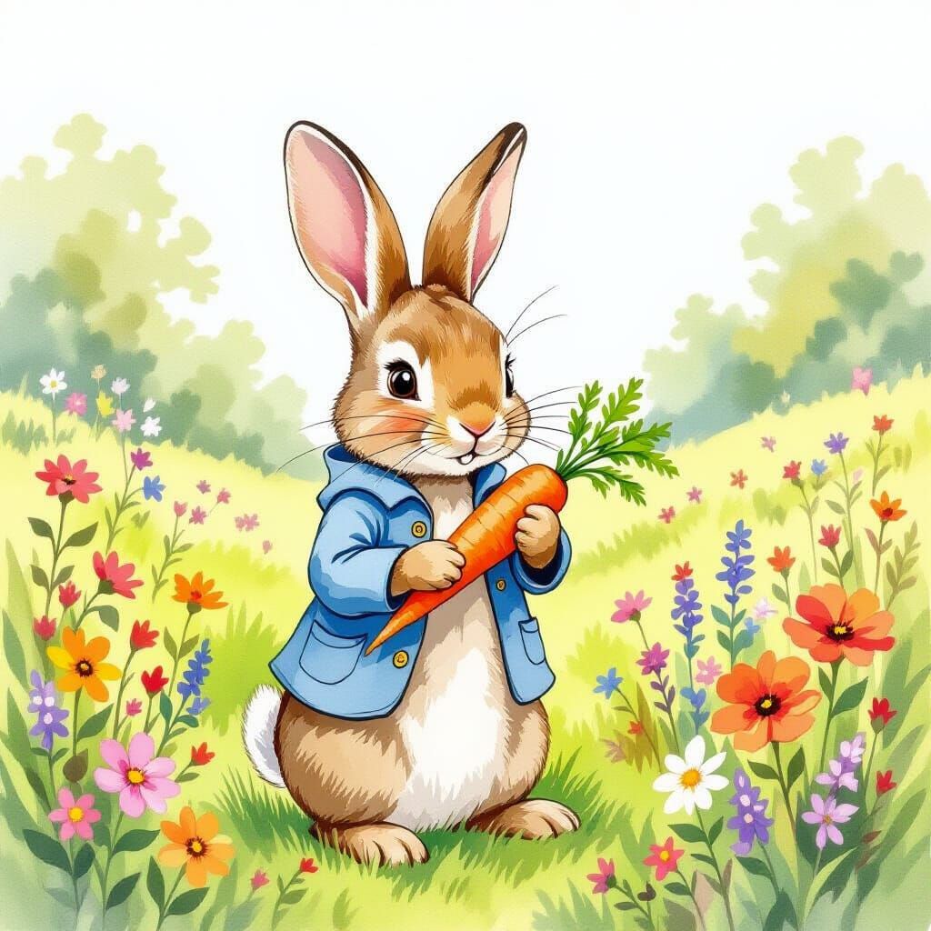 Peter Rabbit in Beatrix Potter Watercolor Style