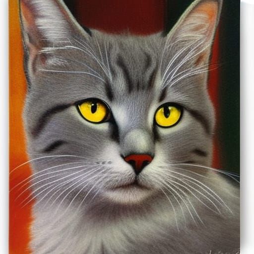 Gray Cat in Gift Box, Vintage Illustration