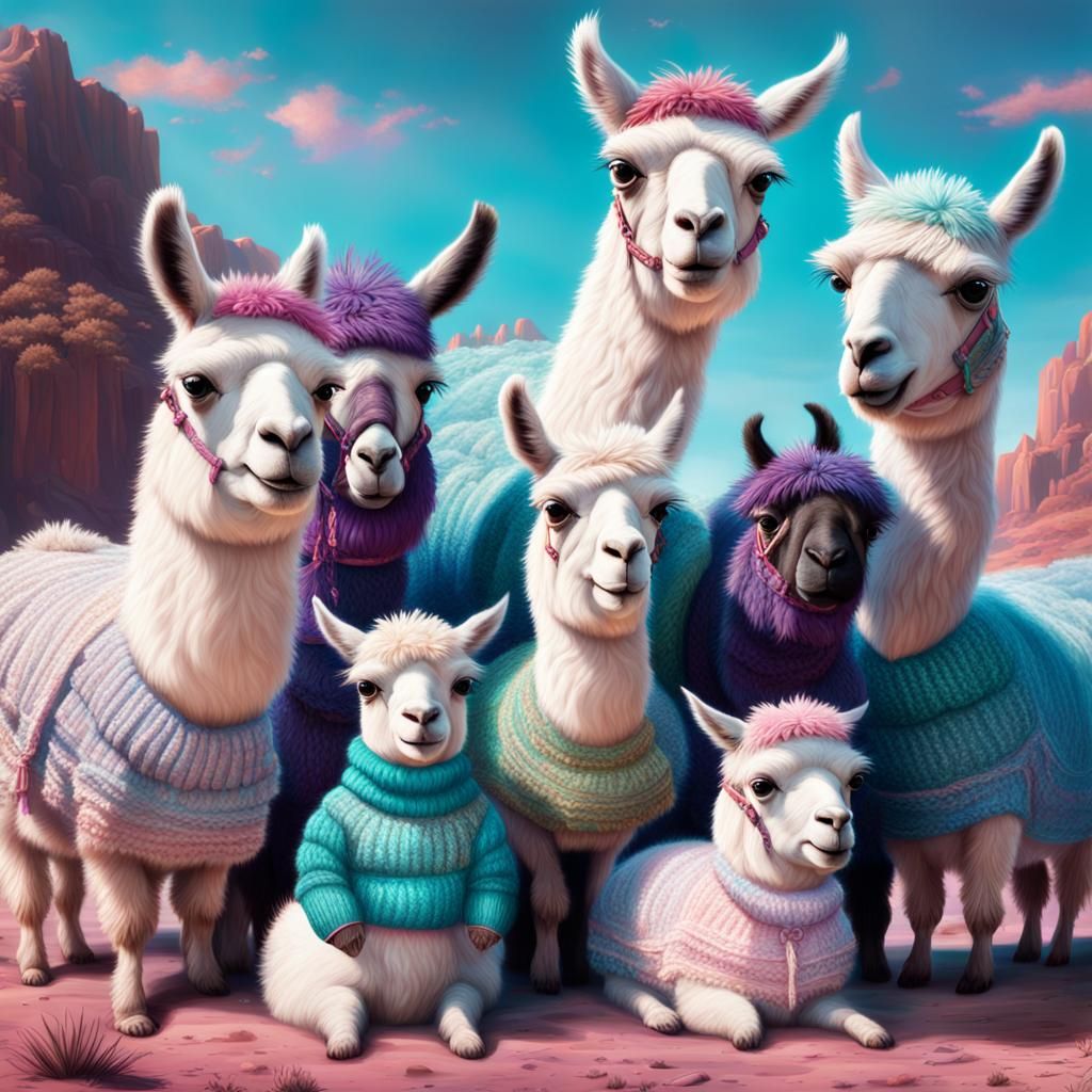 Babies and Llamas in Pastel Glitter Sky