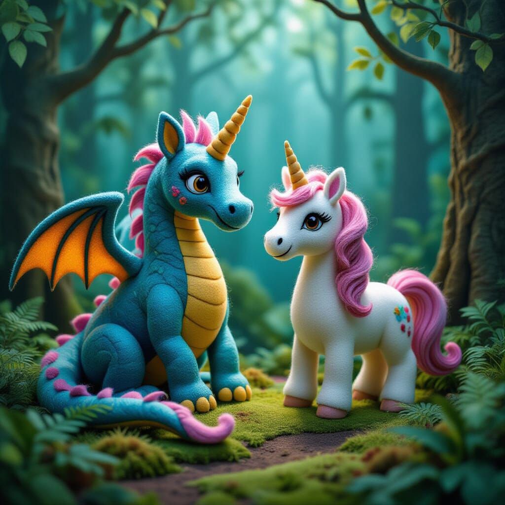 Enchanted Felt Forest with Dragon and Unicorn