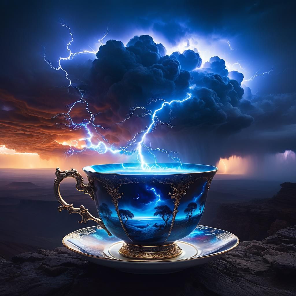 Storm Cloud Teacup with Blue Lightning