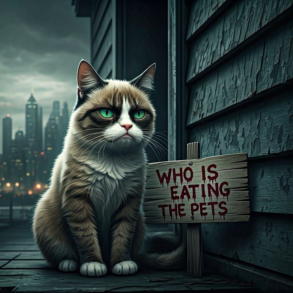 Grumpy Cat Watercolor Painting Asks: Who Eats Pets?
