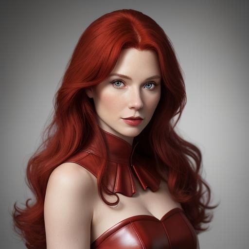 Portrait of Woman in Red Leather Gown