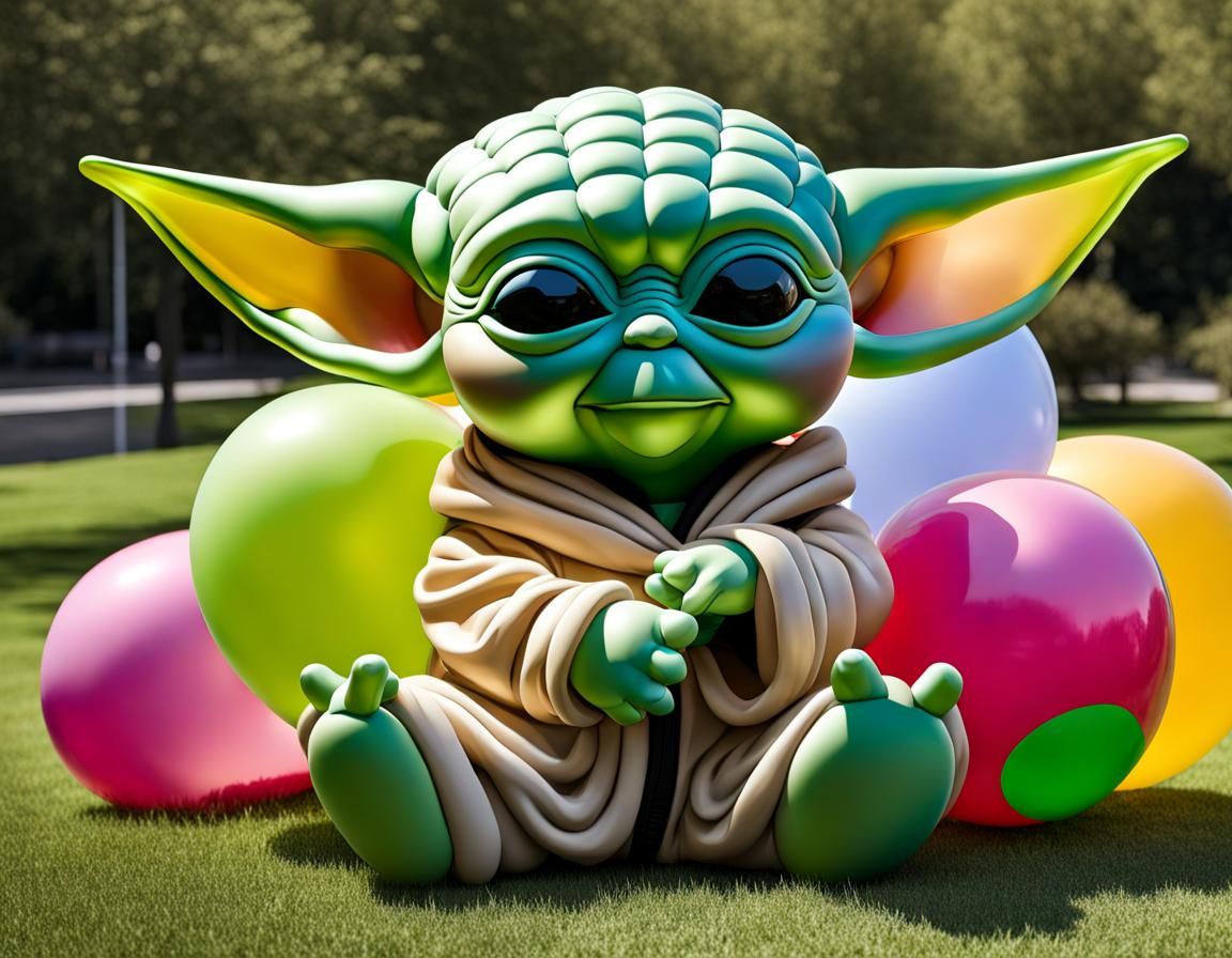 Baby Yoda Balloon Animal Sculpture in Pop Art Style